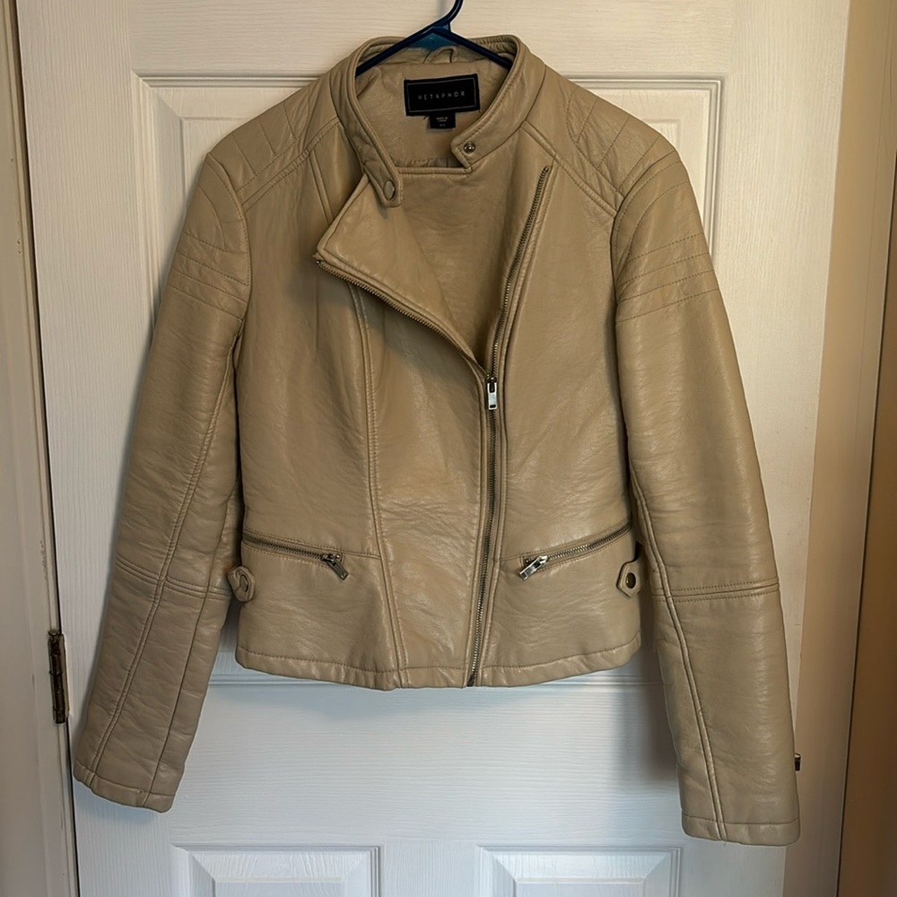 Metaphor Vegan Leather Beige Jacket